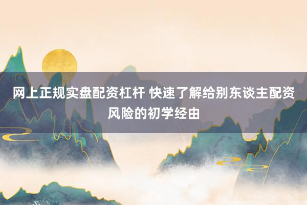 网上正规实盘配资杠杆 快速了解给别东谈主配资风险的初学经由