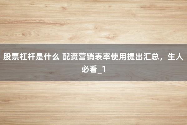 股票杠杆是什么 配资营销表率使用提出汇总，生人必看_1