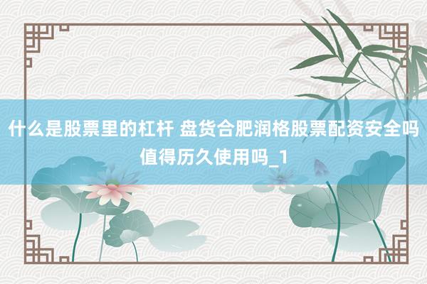 什么是股票里的杠杆 盘货合肥润格股票配资安全吗值得历久使用吗_1
