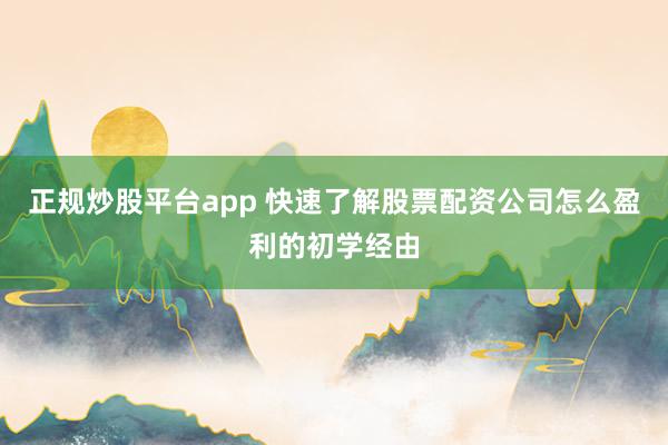 正规炒股平台app 快速了解股票配资公司怎么盈利的初学经由
