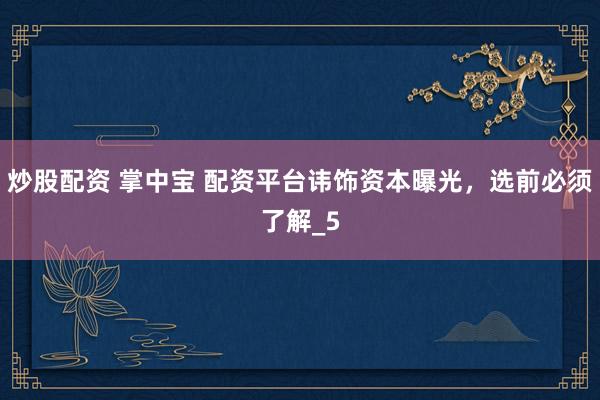 炒股配资 掌中宝 配资平台讳饰资本曝光，选前必须了解_5