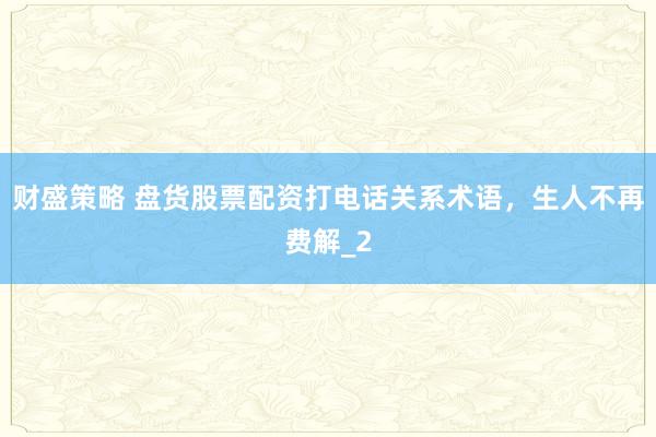 财盛策略 盘货股票配资打电话关系术语，生人不再费解_2