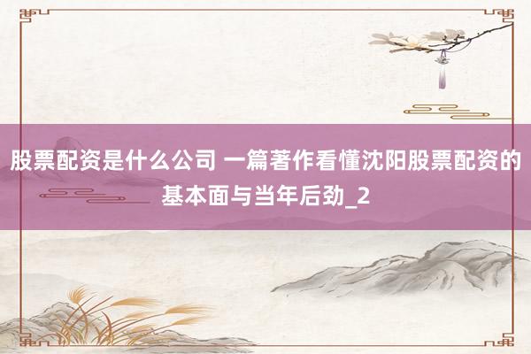股票配资是什么公司 一篇著作看懂沈阳股票配资的基本面与当年后劲_2