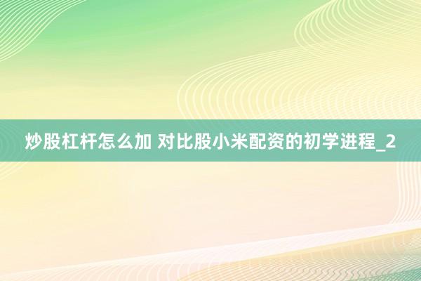 炒股杠杆怎么加 对比股小米配资的初学进程_2