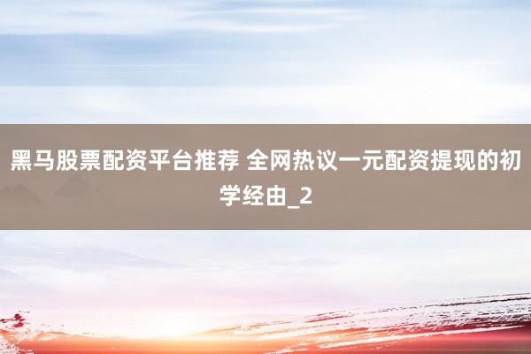 黑马股票配资平台推荐 全网热议一元配资提现的初学经由_2