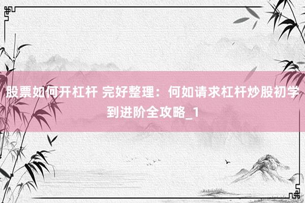 股票如何开杠杆 完好整理：何如请求杠杆炒股初学到进阶全攻略_1