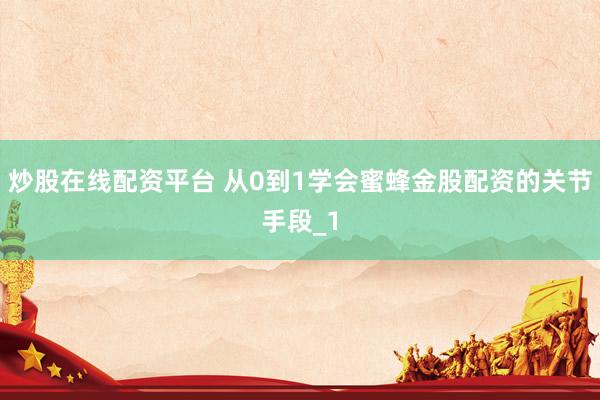 炒股在线配资平台 从0到1学会蜜蜂金股配资的关节手段_1