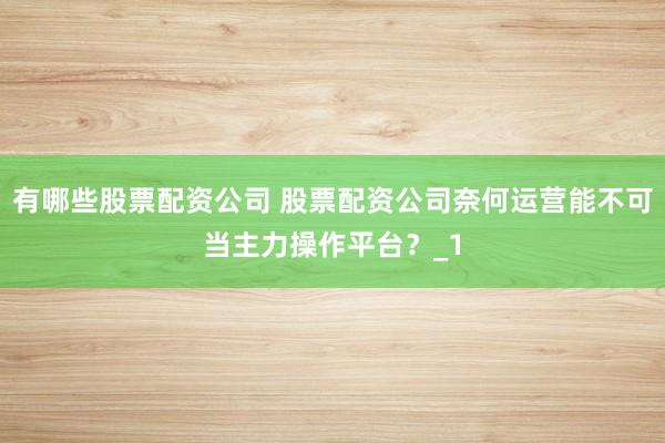 有哪些股票配资公司 股票配资公司奈何运营能不可当主力操作平台？_1