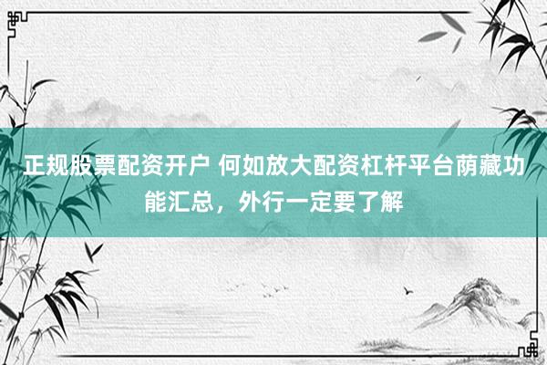 正规股票配资开户 何如放大配资杠杆平台荫藏功能汇总，外行一定要了解