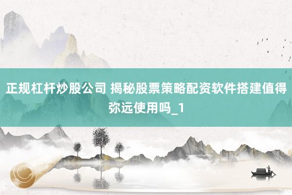 正规杠杆炒股公司 揭秘股票策略配资软件搭建值得弥远使用吗_1