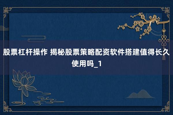 股票杠杆操作 揭秘股票策略配资软件搭建值得长久使用吗_1