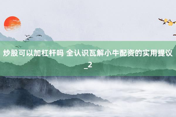 炒股可以加杠杆吗 全认识瓦解小牛配资的实用提议_2