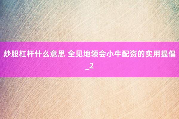 炒股杠杆什么意思 全见地领会小牛配资的实用提倡_2