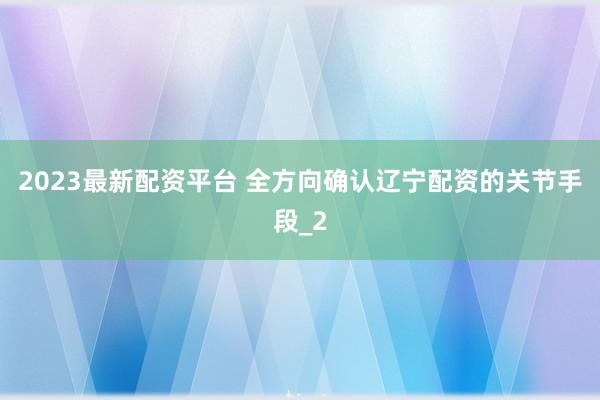 2023最新配资平台 全方向确认辽宁配资的关节手段_2