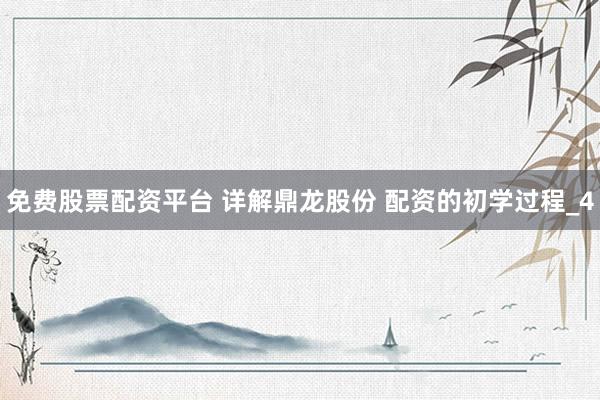 免费股票配资平台 详解鼎龙股份 配资的初学过程_4