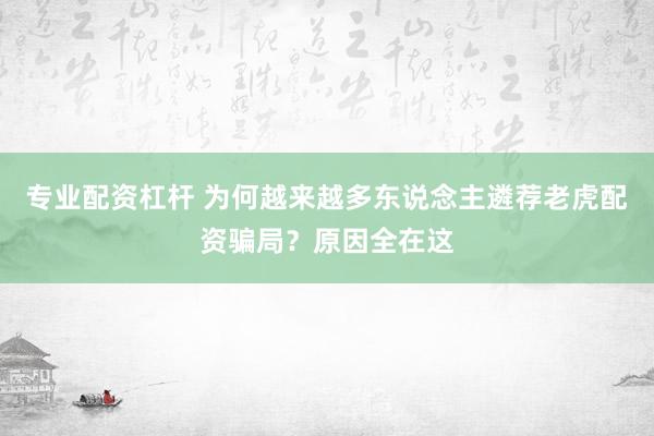 专业配资杠杆 为何越来越多东说念主遴荐老虎配资骗局？原因全在这