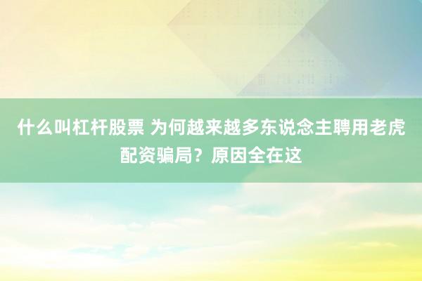 什么叫杠杆股票 为何越来越多东说念主聘用老虎配资骗局？原因全在这