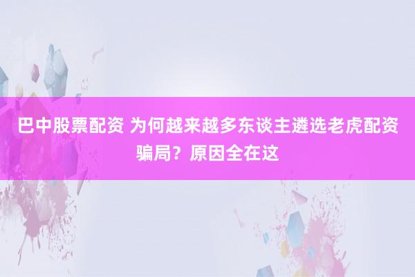 巴中股票配资 为何越来越多东谈主遴选老虎配资骗局？原因全在这