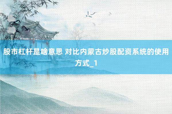 股市杠杆是啥意思 对比内蒙古炒股配资系统的使用方式_1