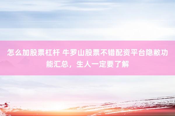 怎么加股票杠杆 牛罗山股票不错配资平台隐敝功能汇总，生人一定要了解