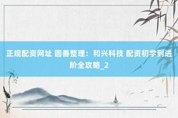 正规配资网址 圆善整理：和兴科技 配资初学到进阶全攻略_2