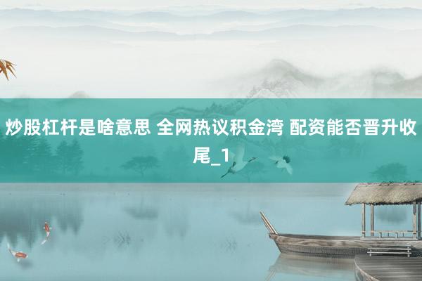 炒股杠杆是啥意思 全网热议积金湾 配资能否晋升收尾_1