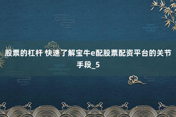 股票的杠杆 快速了解宝牛e配股票配资平台的关节手段_5