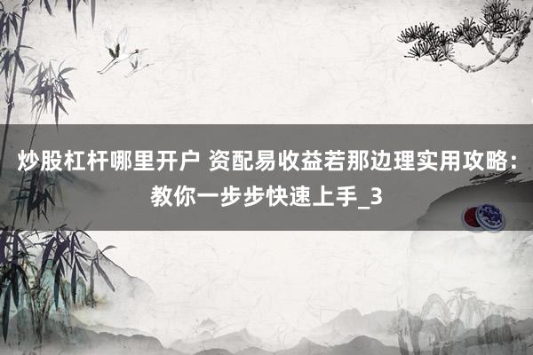 炒股杠杆哪里开户 资配易收益若那边理实用攻略：教你一步步快速上手_3