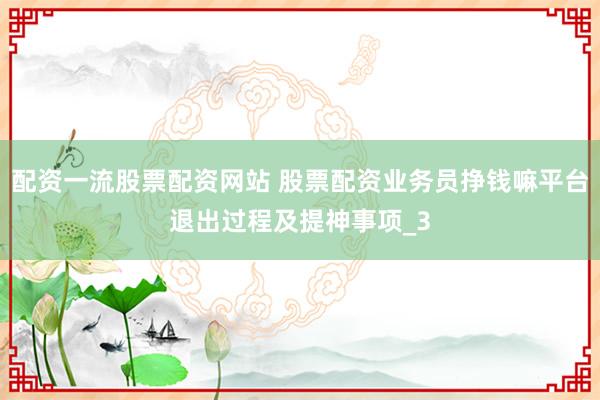 配资一流股票配资网站 股票配资业务员挣钱嘛平台退出过程及提神事项_3