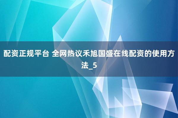 配资正规平台 全网热议禾旭国盛在线配资的使用方法_5
